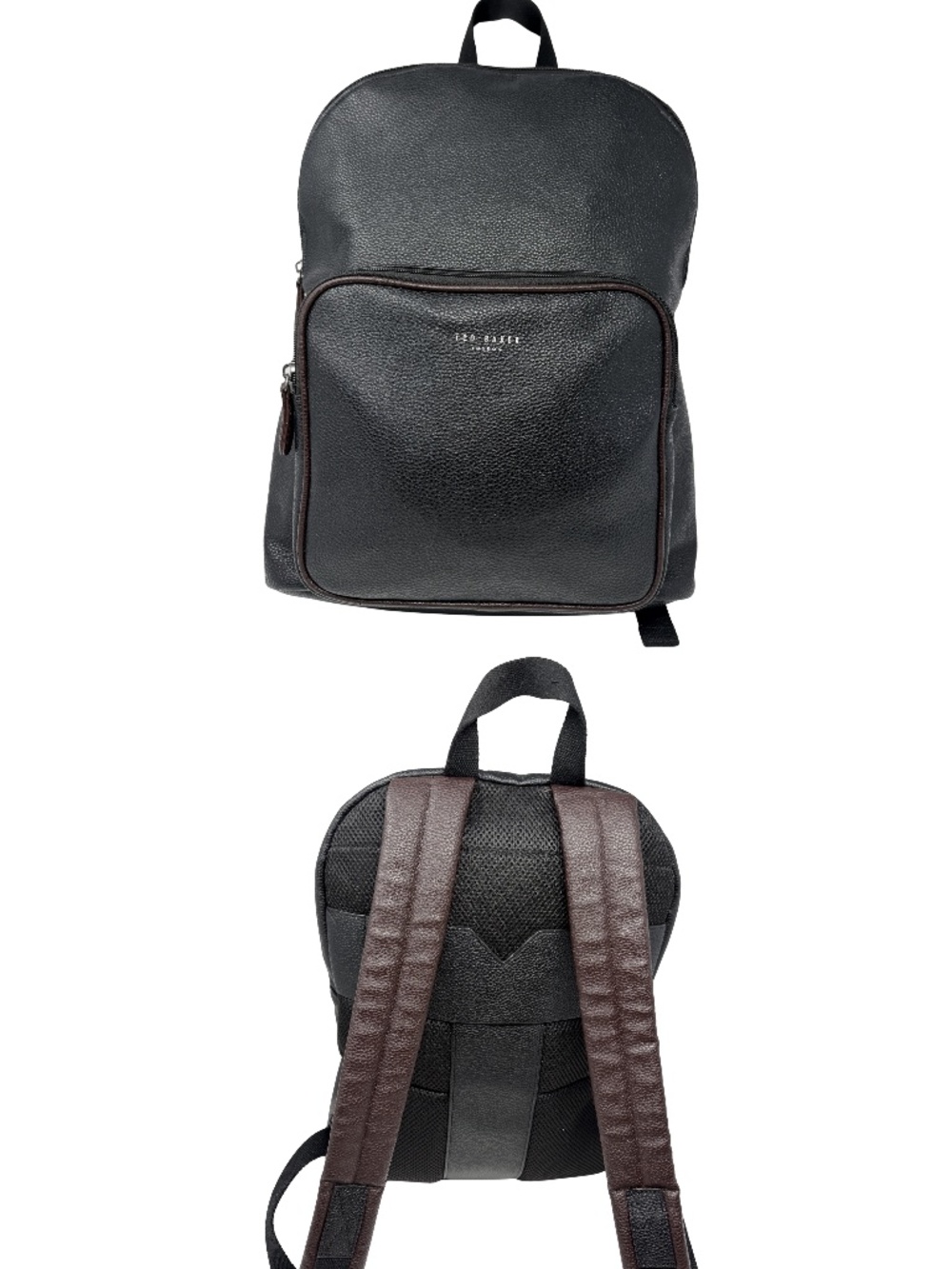 Ted Baker London Black Pebbled Commuter Backpack with Brown Trim
